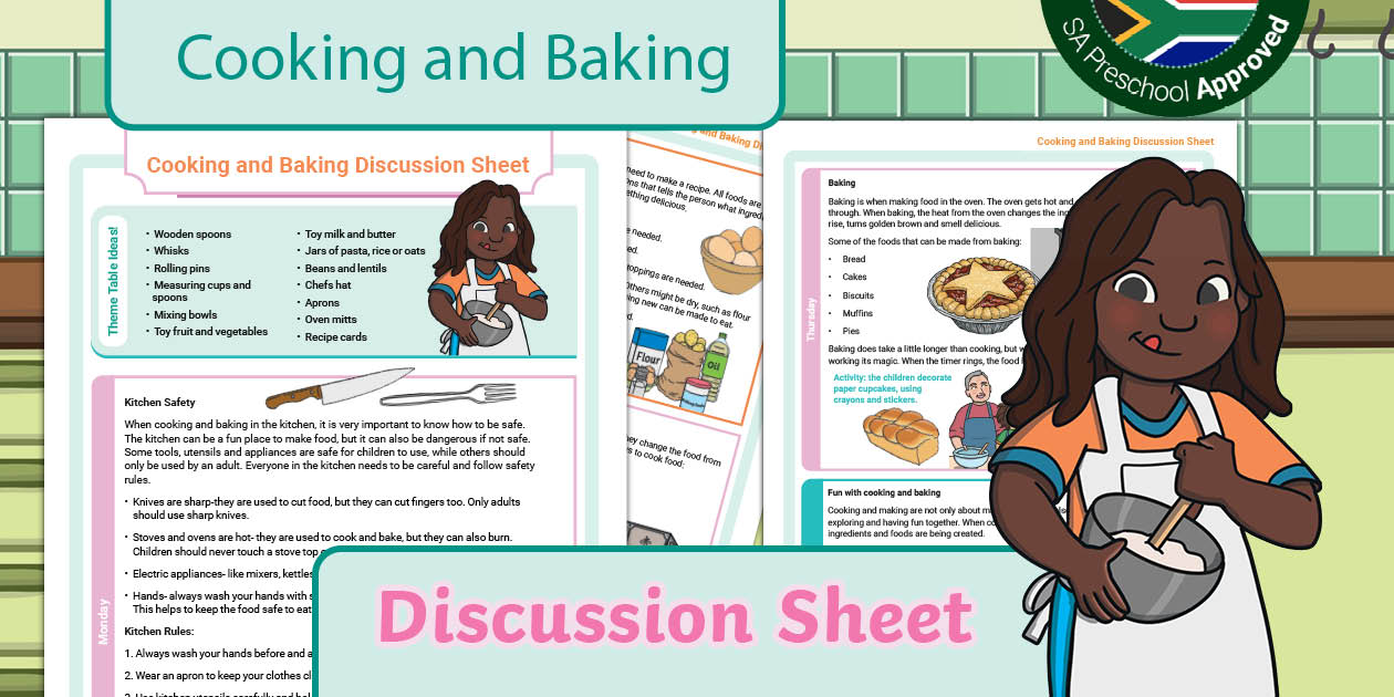 Preschool: Cooking and Baking Discussion Sheet Twinkl