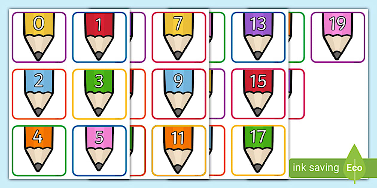 Numbers 0-20 on Pencil Bunting (teacher made) - Twinkl