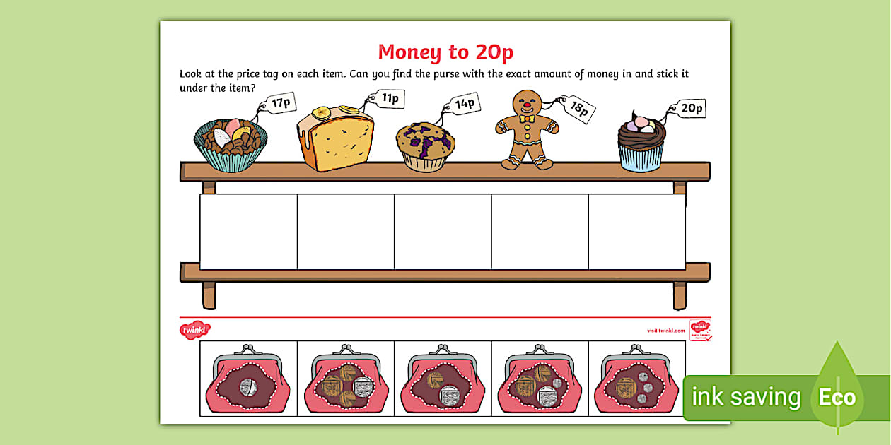  money to 20p at the bakery activity sheet twinkl
