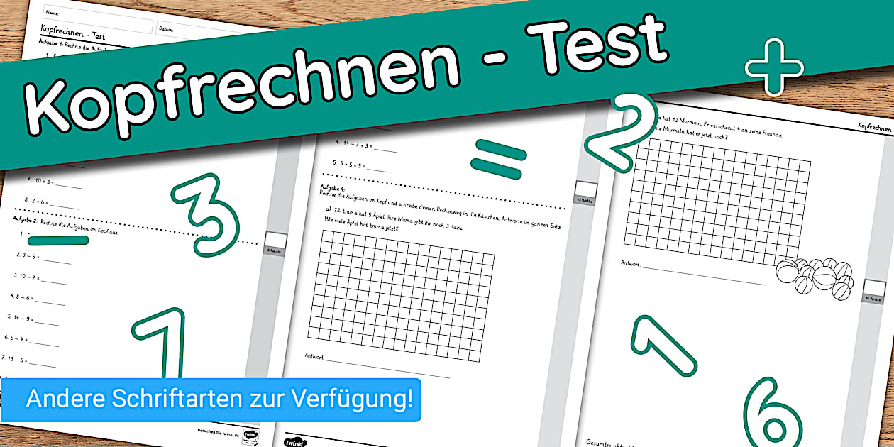 Kopfrechnen - Test (teacher made) - Twinkl