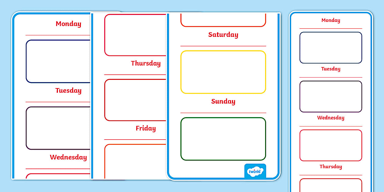 Days of the Week Vertical Visual Timetable Display Banner