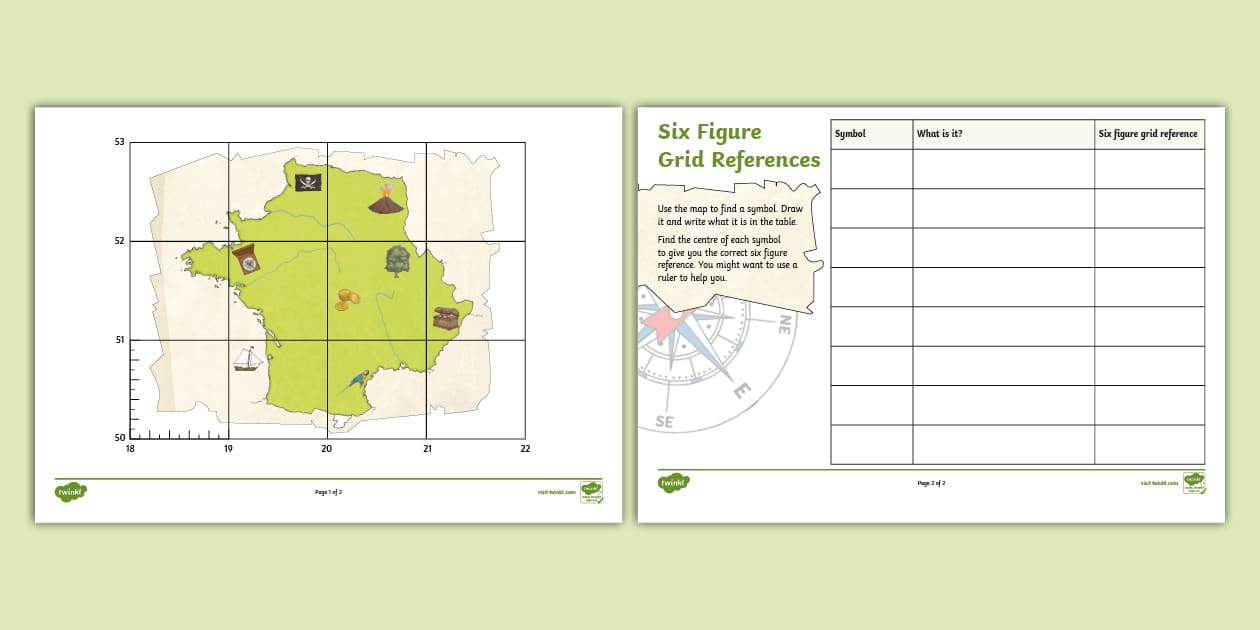 6 Figure Grid Reference Worksheet | Pirate Treasure Map