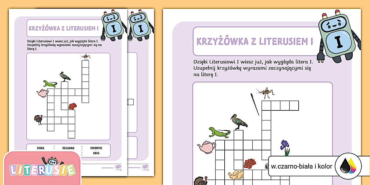 Krzyżówka z Literusiem I | Piszemy wyrazy na literę I