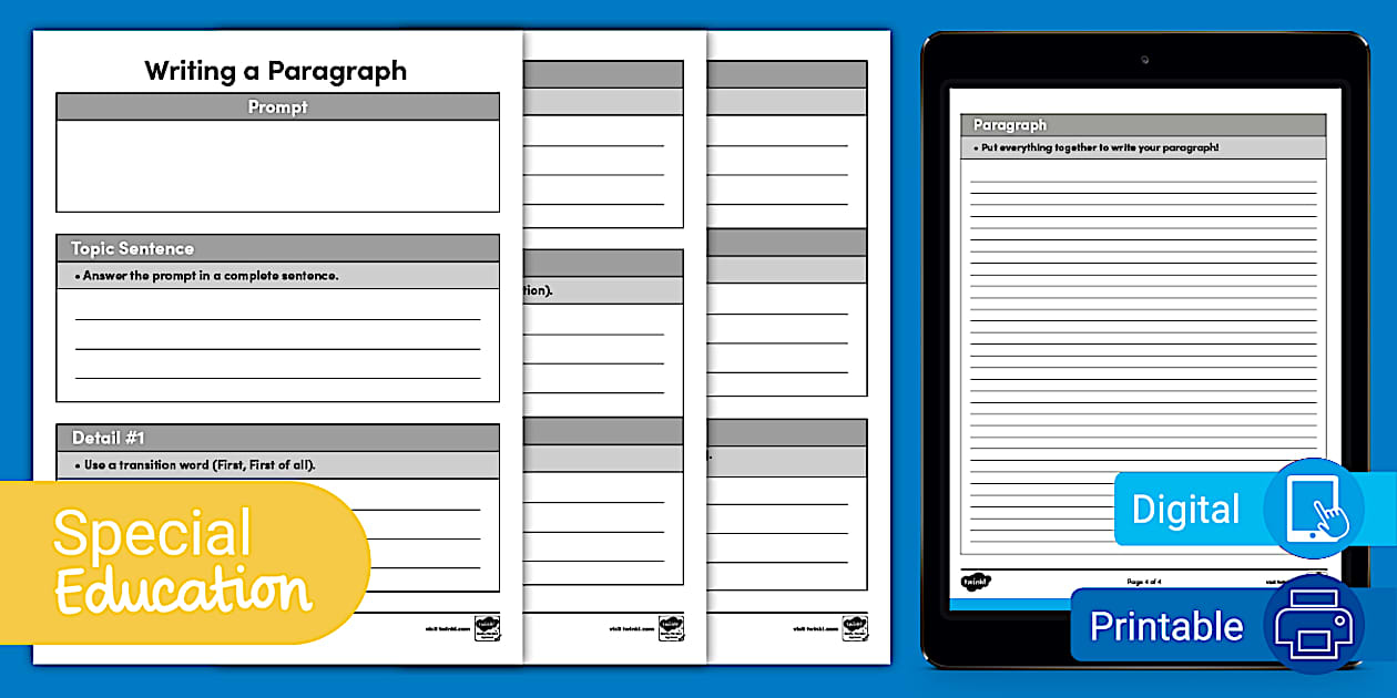 Writing a Paragraph Graphic Organizer for Special Education