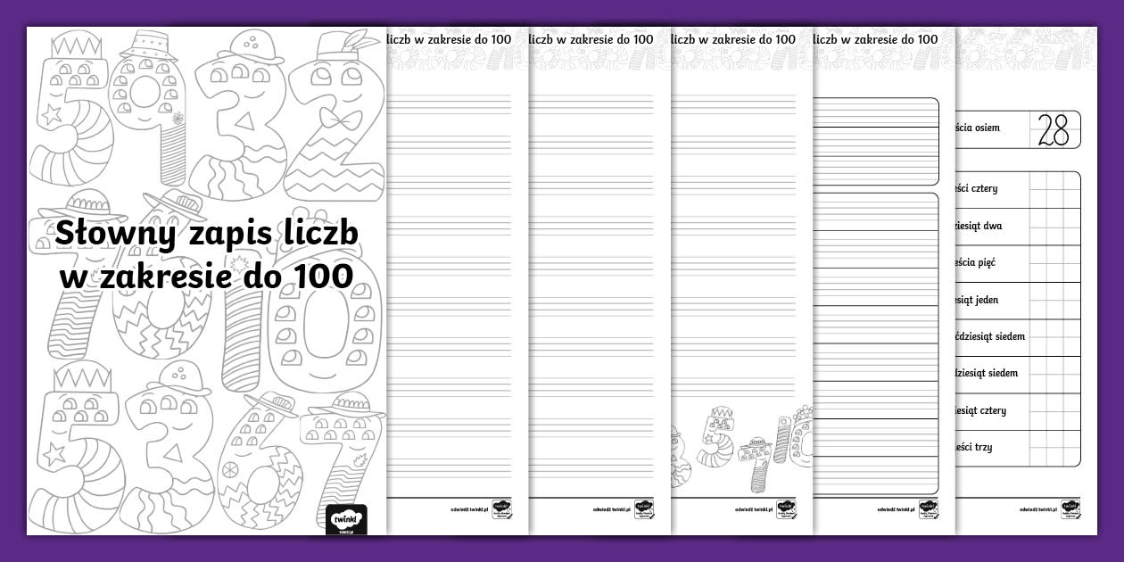 Zapis słowny liczb 1-100 | Matematyka | Książeczka