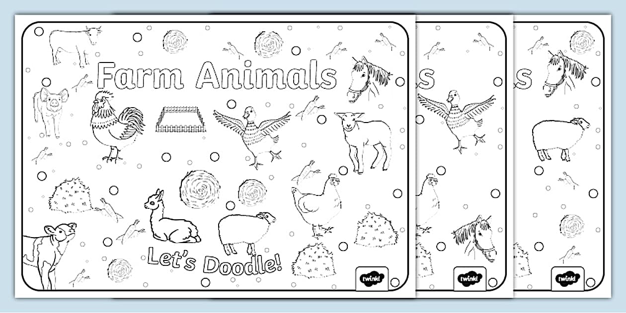 Farm Animal Doodle Colouring Pages - KS1 - Twinkl