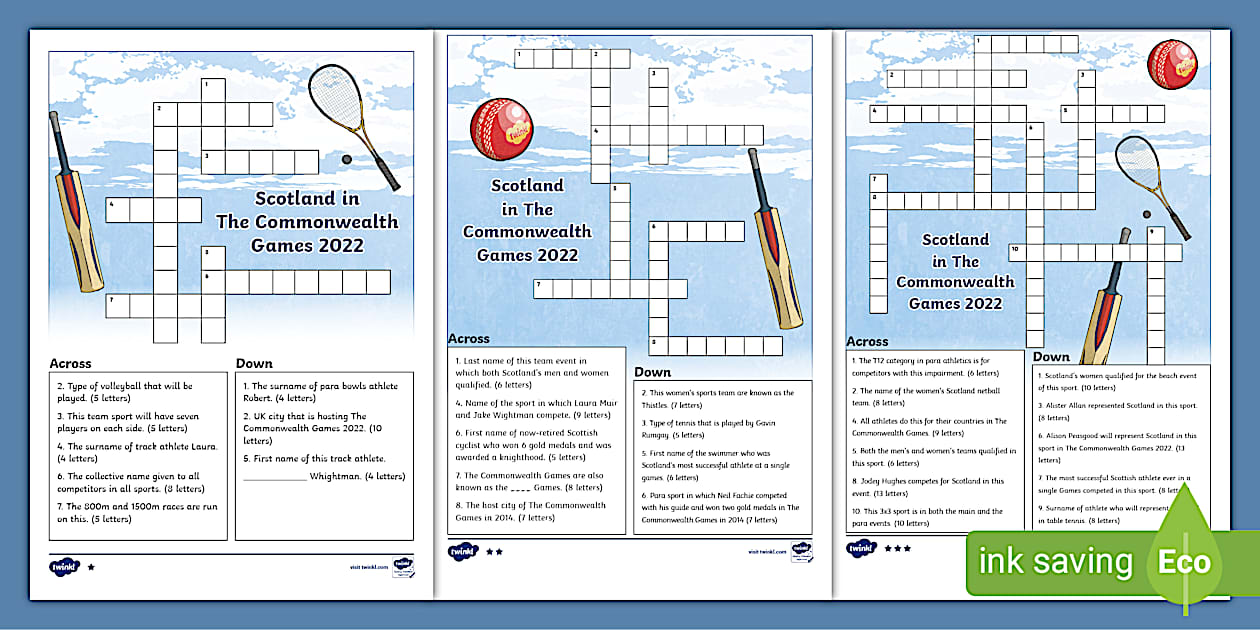 Scotland in The Commonwealth Games 2022 Differentiated Crossword Puzzle