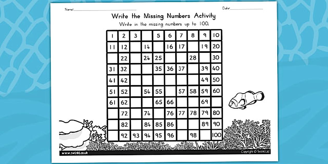Editable Great Barrier Reef Missing Numbers Number Square