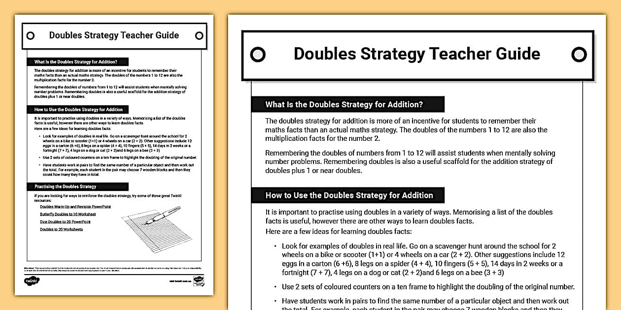 Doubles Strategy Teacher Guide (Teacher-Made) - Twinkl