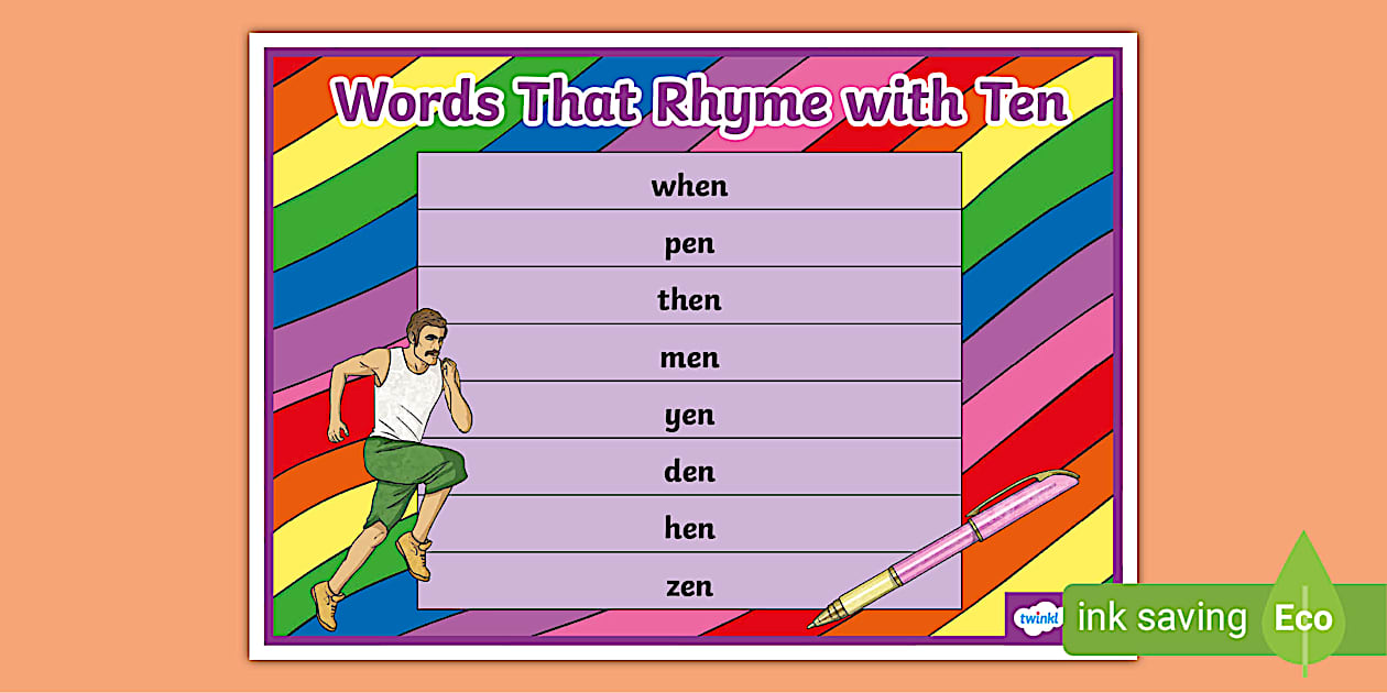 Words That Rhyme with Ten Word Mat (TeacherMade) Twinkl