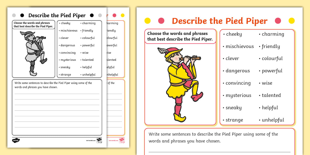 Describe the Pied Piper Worksheet English