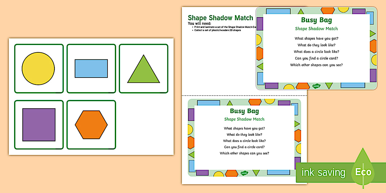 Shape Shadow Match Busy Bag Prompt Card and Resource Pack