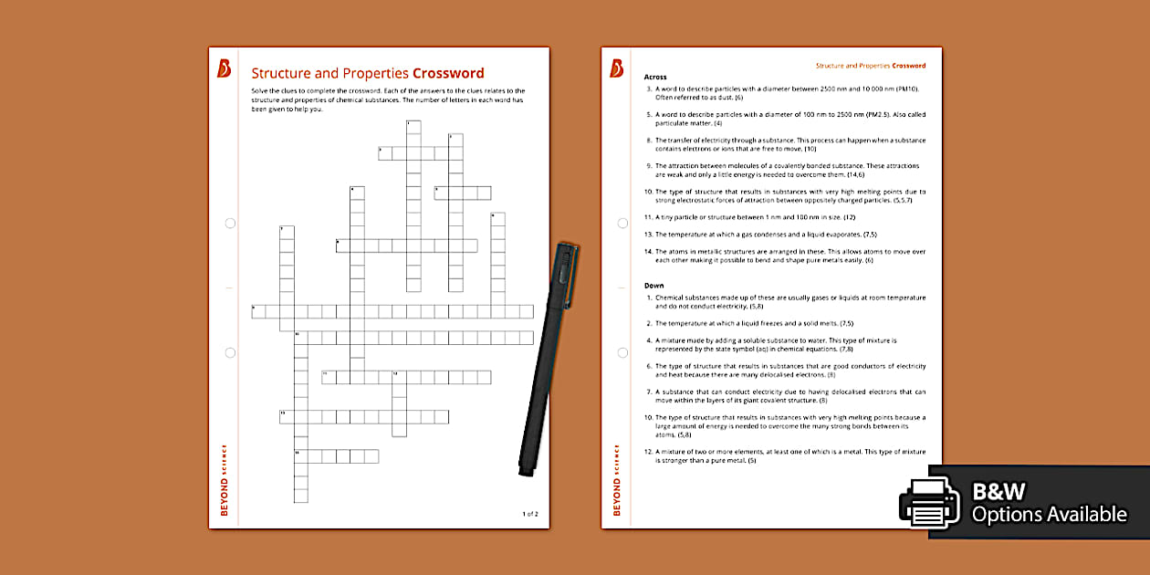 Structure and Properties Crossword (Separate) (Teacher Made)