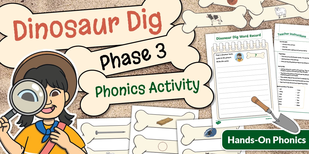 Dig3 Pattern Dinosaur Dig Phase 3 Phonics Activity - Twinkl - KS1