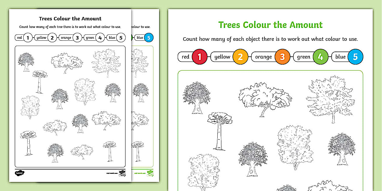 👉 Trees Colour the Amount Worksheet (Teacher-Made)