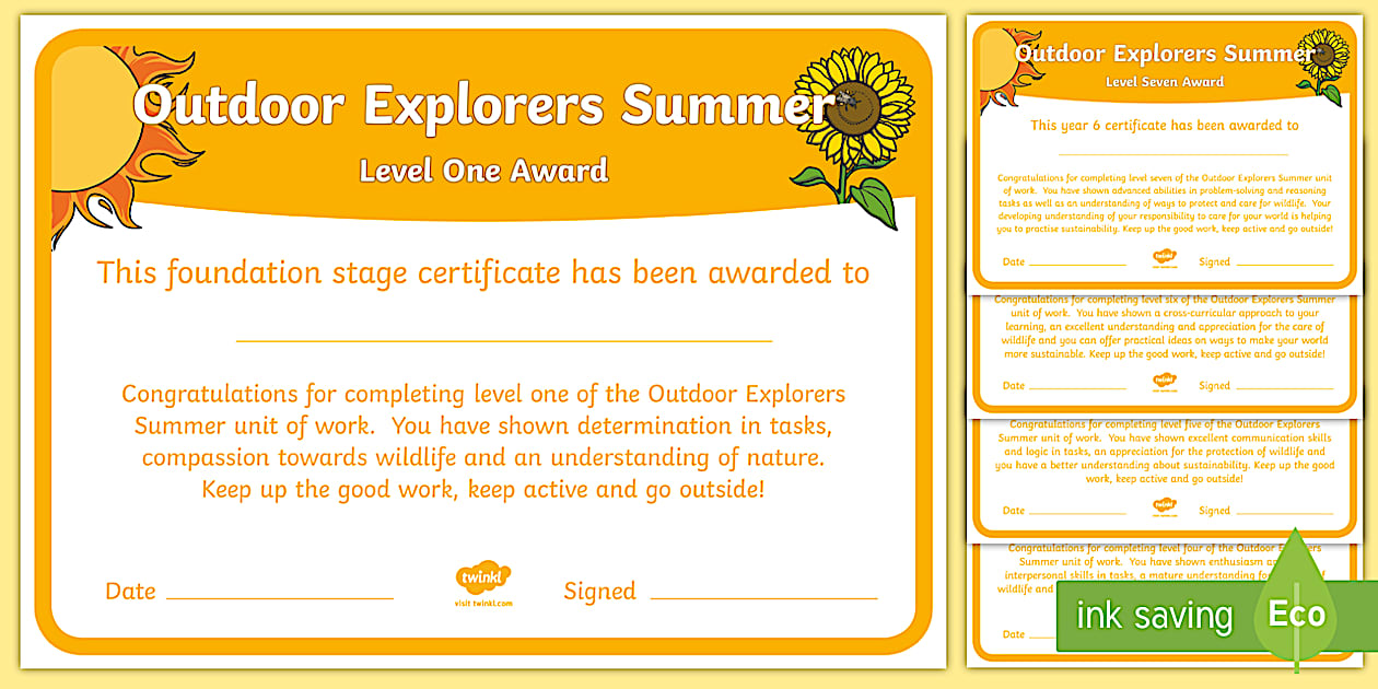 Outdoor Explorers Summer Certificates - Twinkl