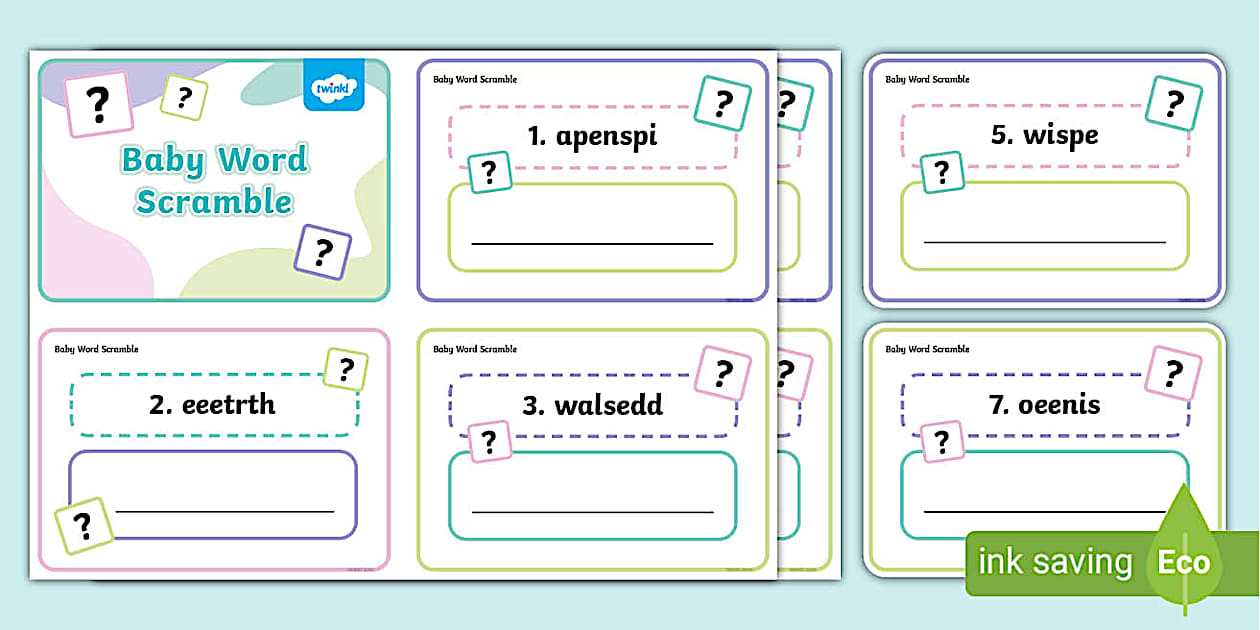Baby Shower Word Scramble Cards