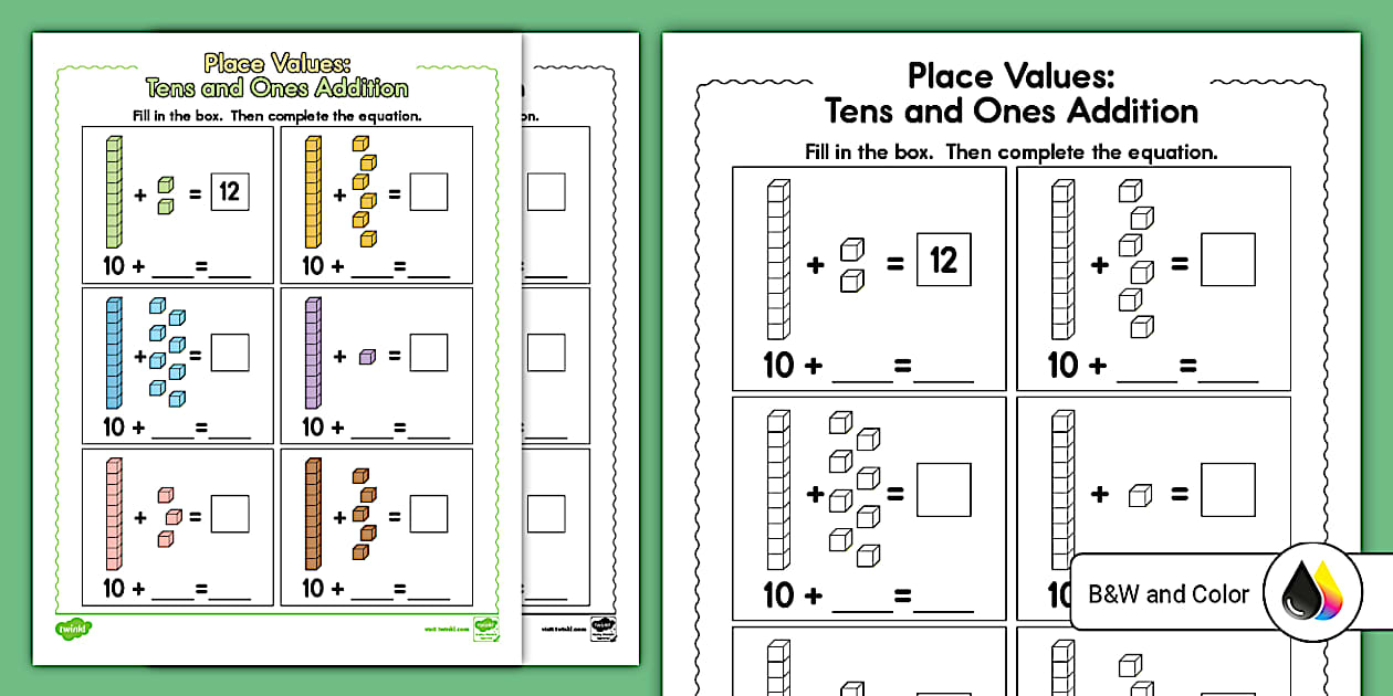 Kindergarten Place Value Tens and Ones Addition Worksheet