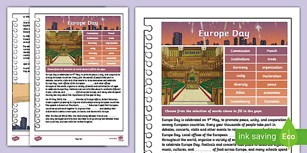 Europe Day Cloze Activity