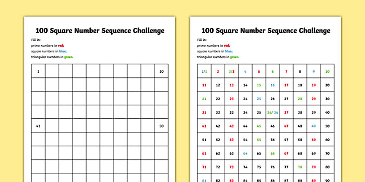100 Square Number Sequence Challenge (teacher made) - Twinkl