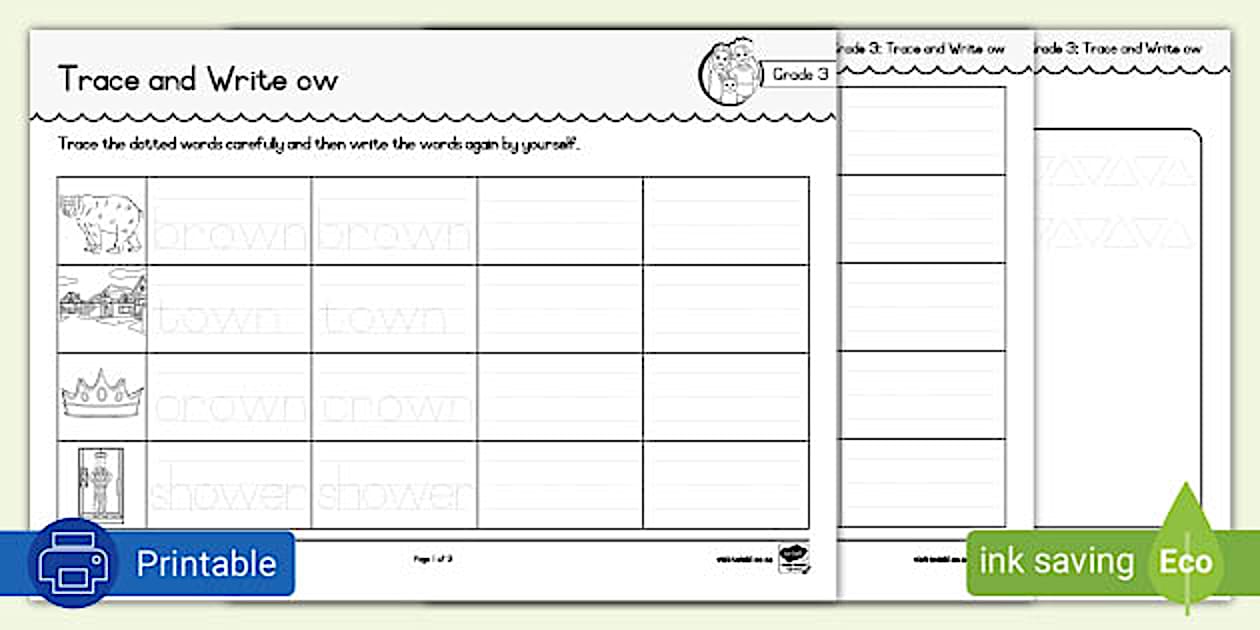 Grade 3 Phonics Trace and Write -ow
