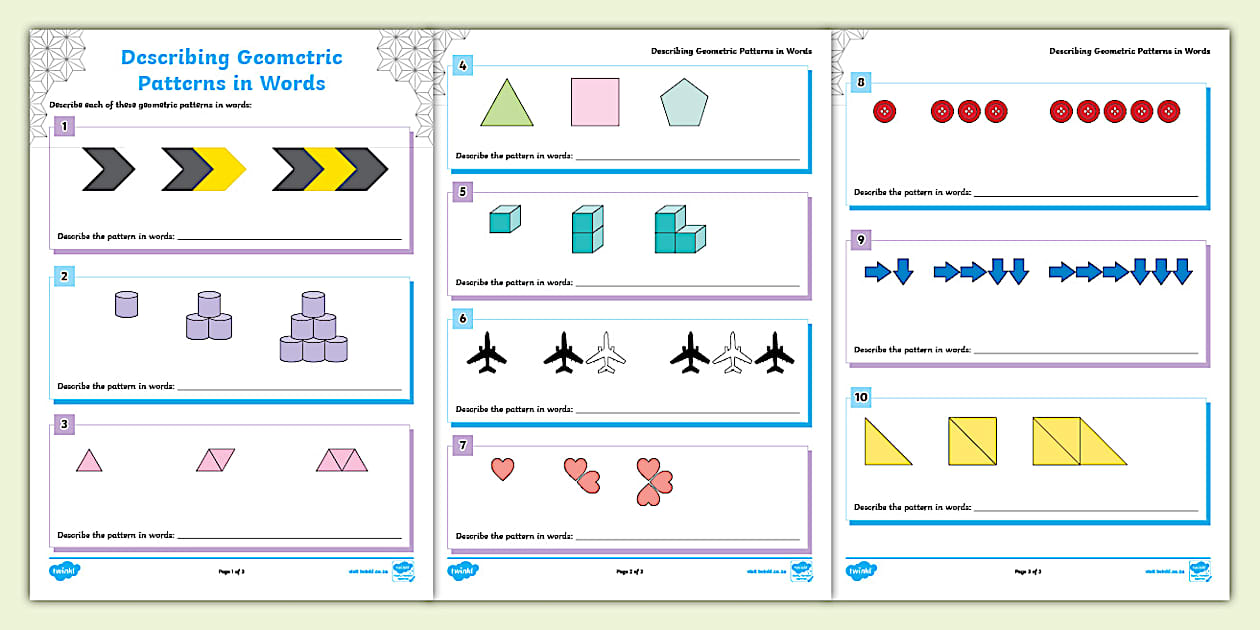 Describing Geometric Patterns in Words Activity Sheet