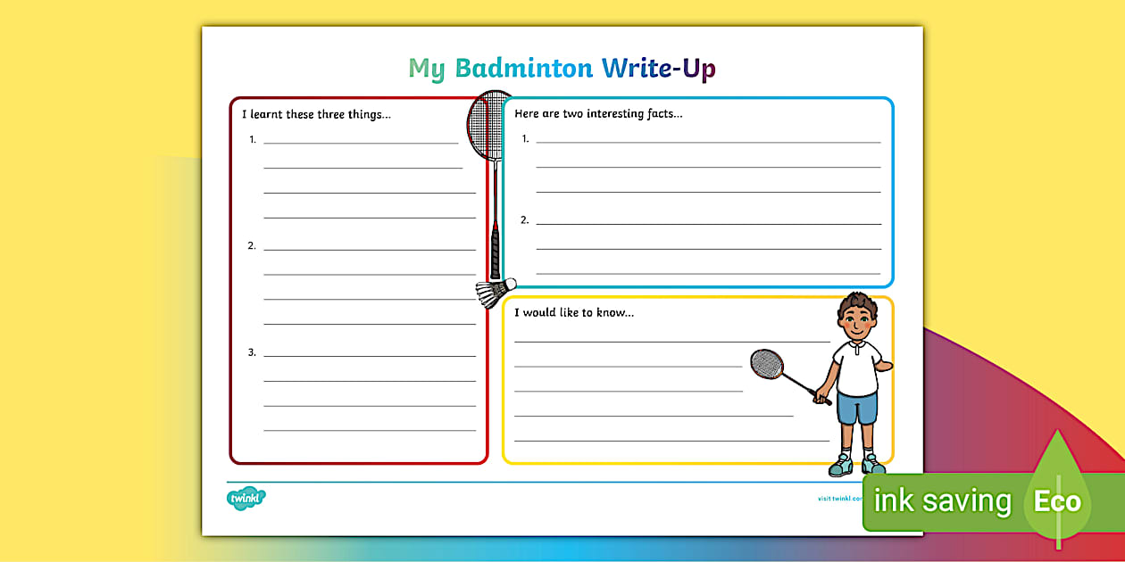 Badminton Write Up Worksheets (teacher made) - Twinkl