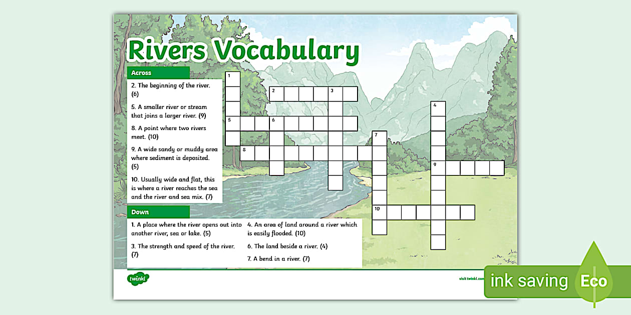 Rivers Vocabulary Crossword Activity Sheet Twinkl