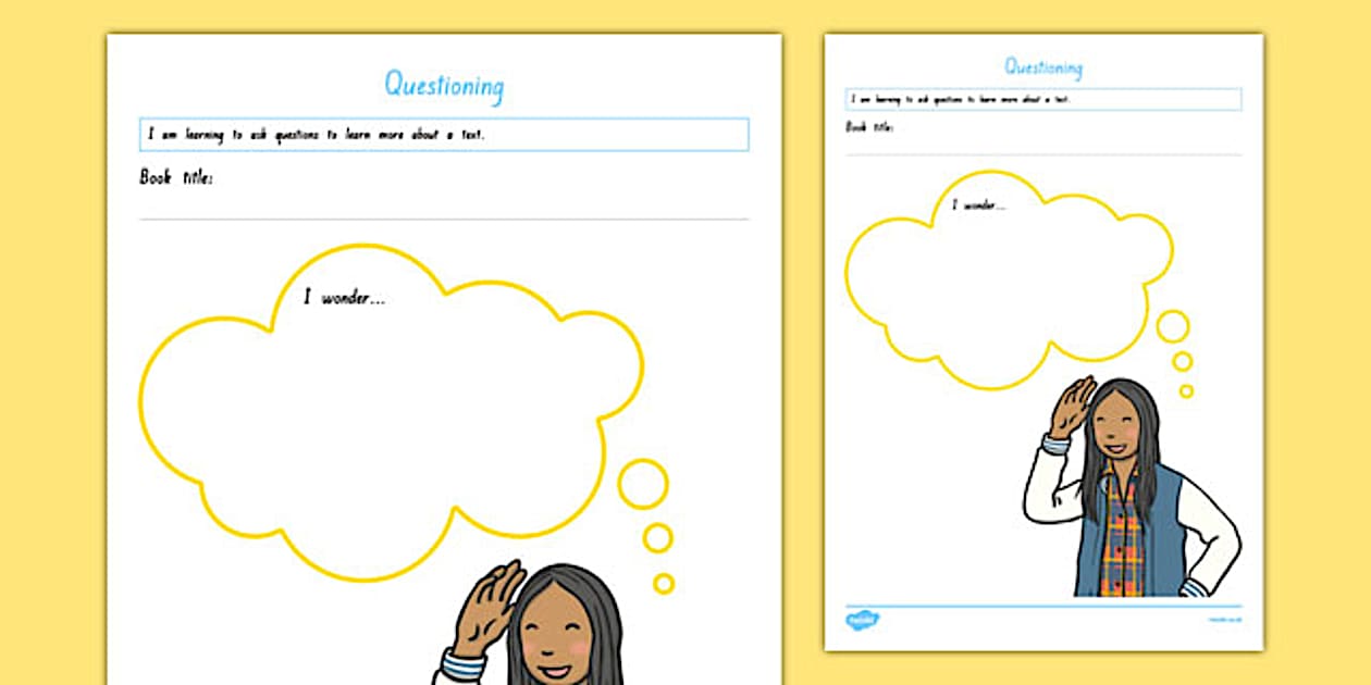 'I Wonder' Questioning Cloud Worksheet (teacher made)