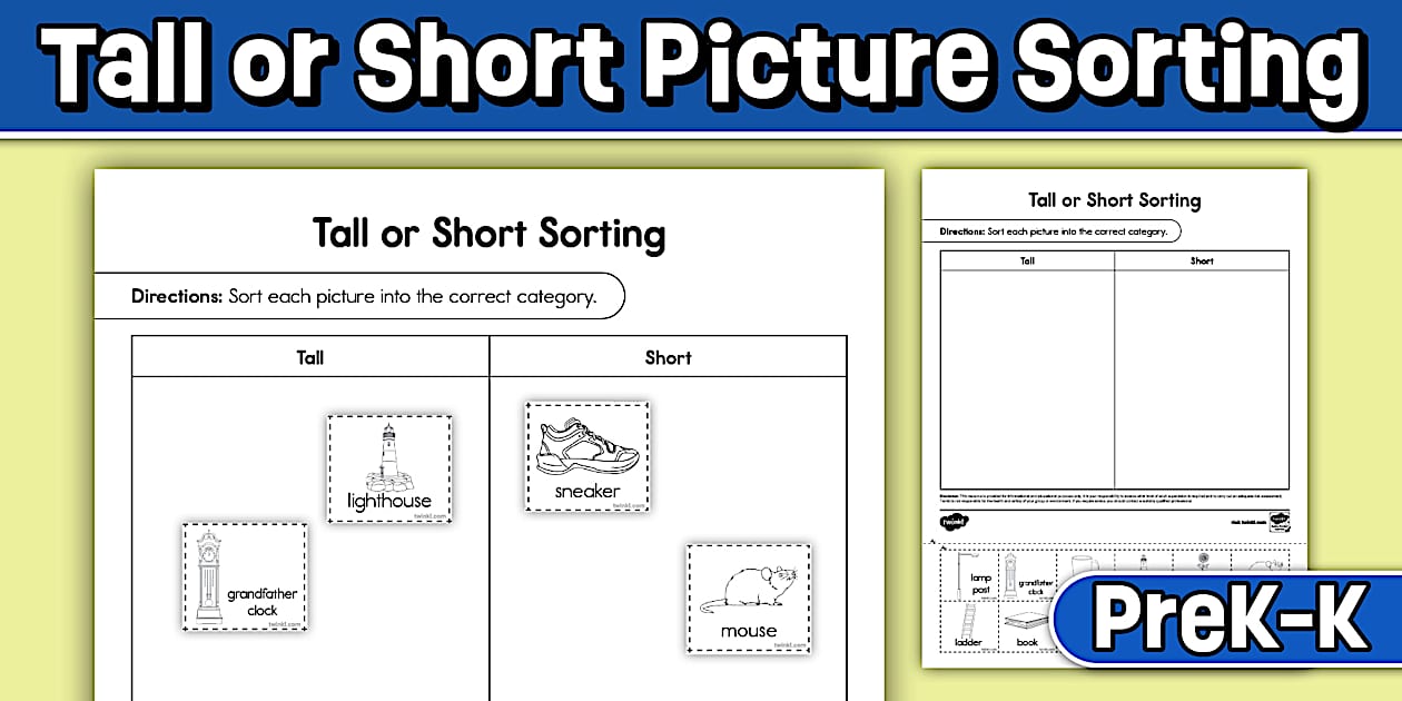 Tall or Short Picture Sorting Cut and Paste Worksheet