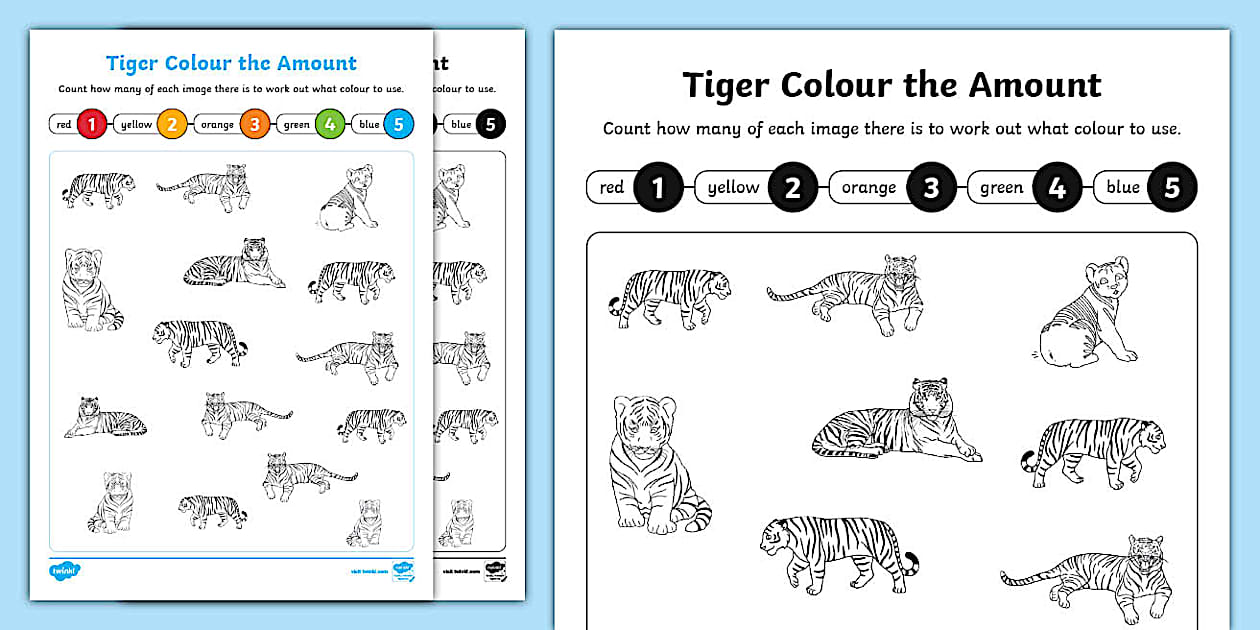 👉 Tiger Colour the Amount Worksheet (Teacher-Made)