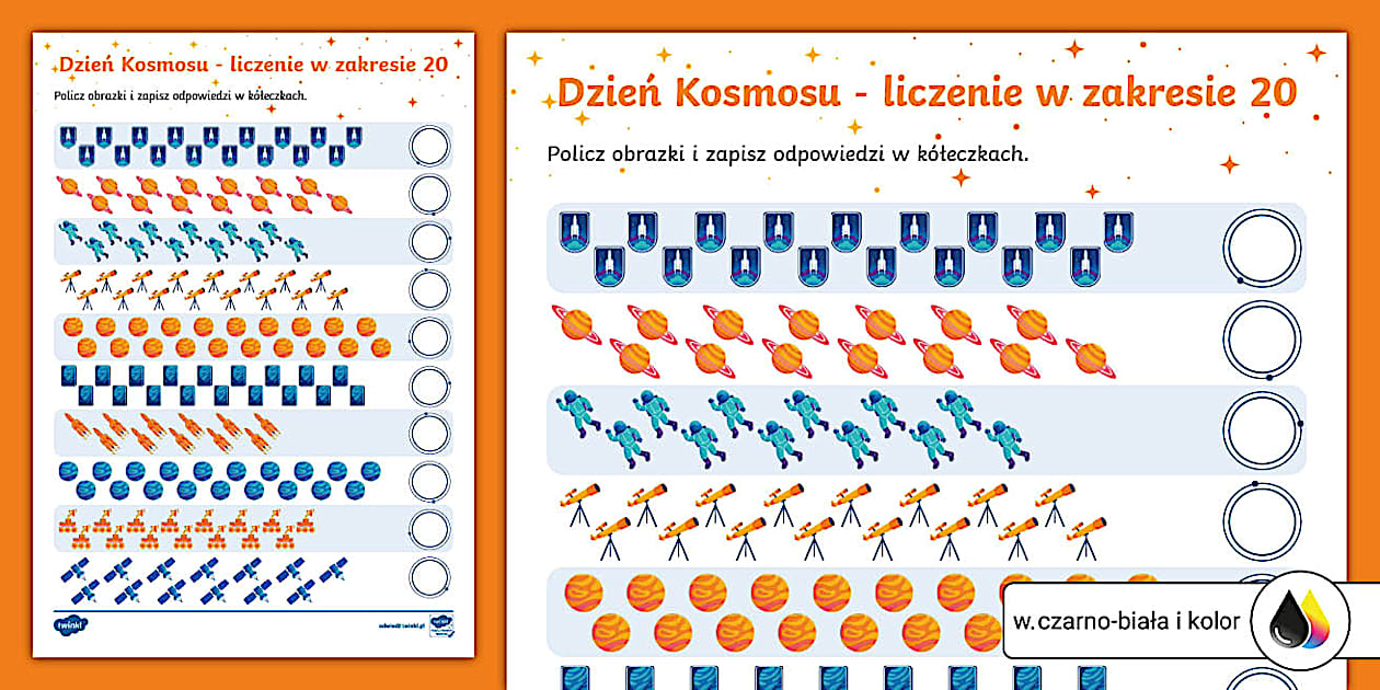 Sprawdzian Klasa 2 Edukacja Matematyczna Dzień Kosmosu | Liczenie do 20 | Edukacja matematyczna