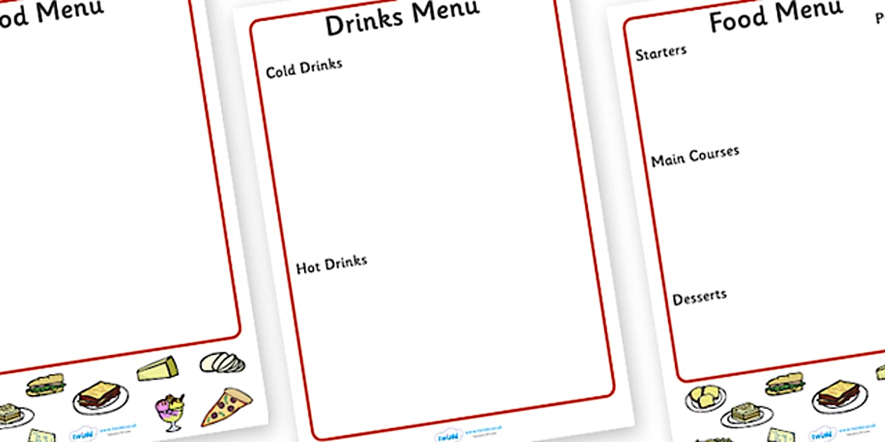 Blank Italian Menu Writing Template ! Primary Resource
