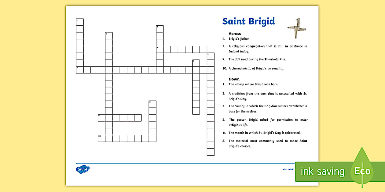 Saint Brigid Crossword (teacher made) Twinkl