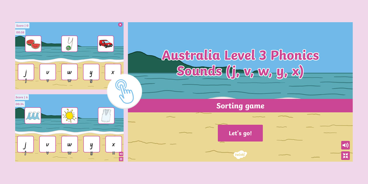 Level 3 Phonics Sounds Sorting Game (j, v, w, y, x)