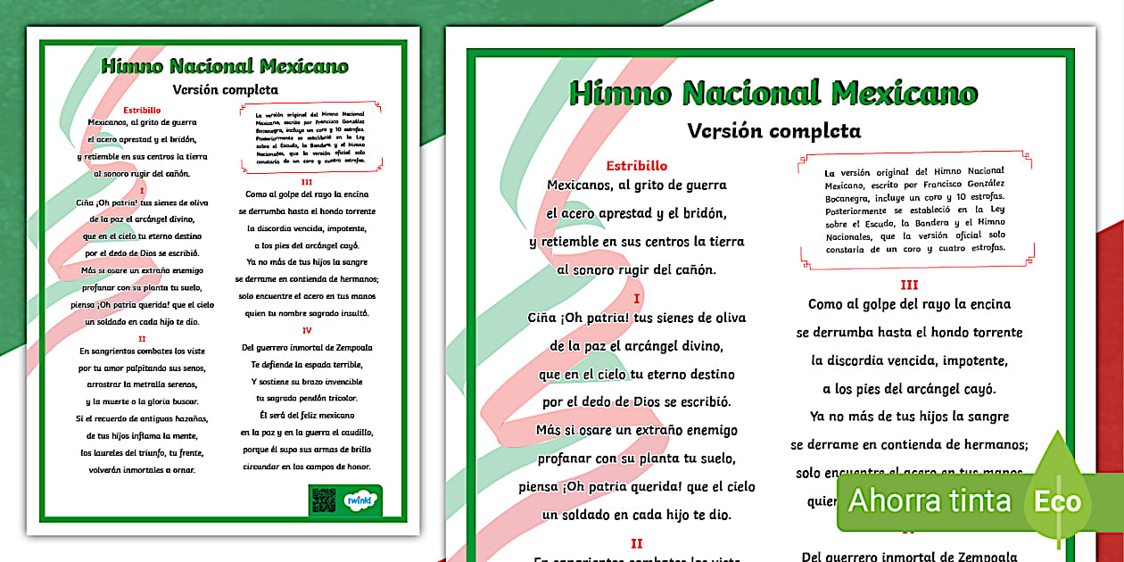 Himno nacional mexicano (letra completa) para imprimir