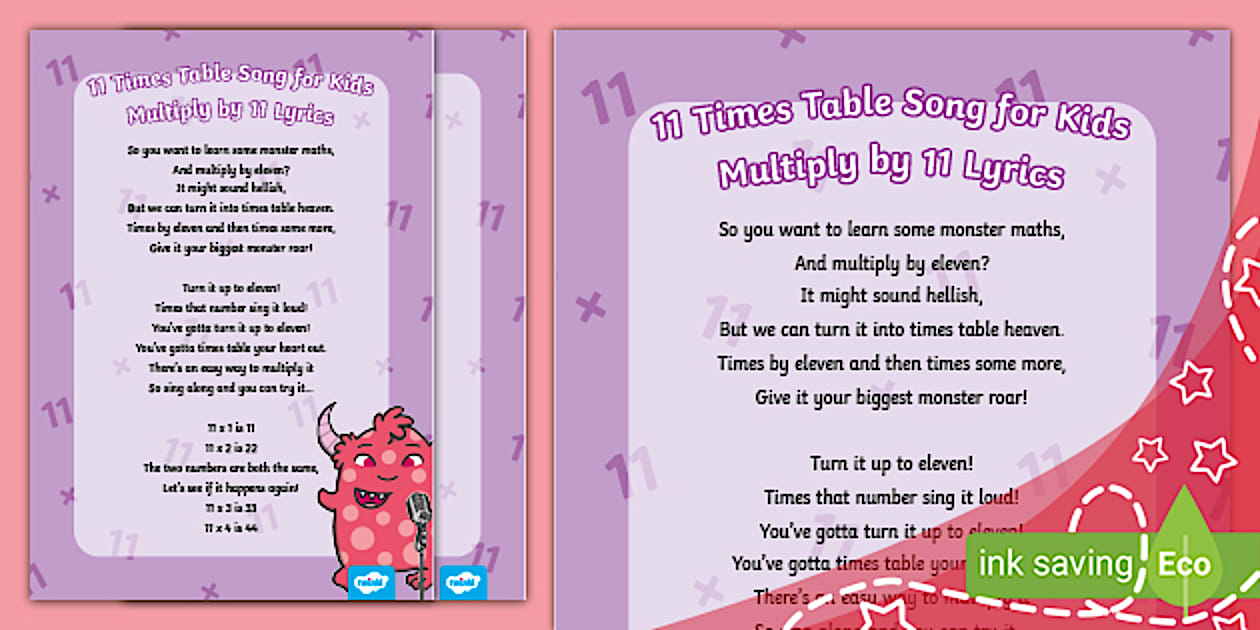 11 Times Table Song For Kids Multiply By 11 Lyrics