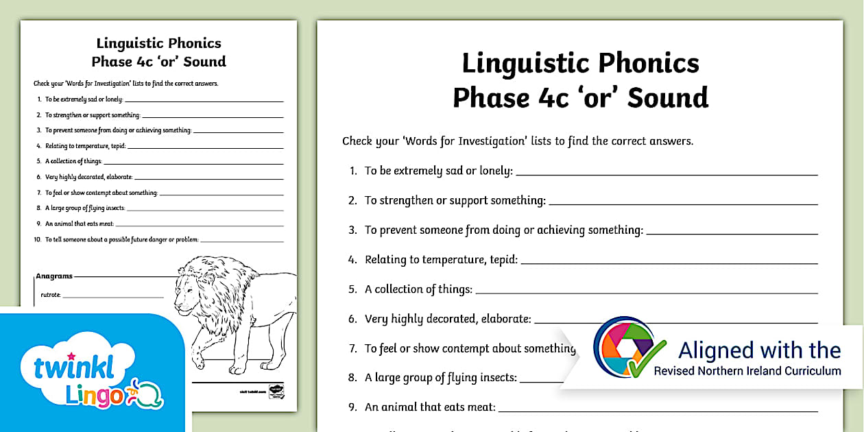 Linguistic Phonics Phase 4c 'or' Sound Word Worksheet