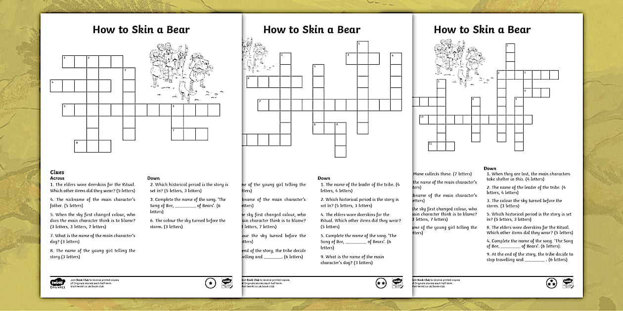 KS2 Stone Age Story #39 How to Skin a Bear #39 Differentiated Crossword