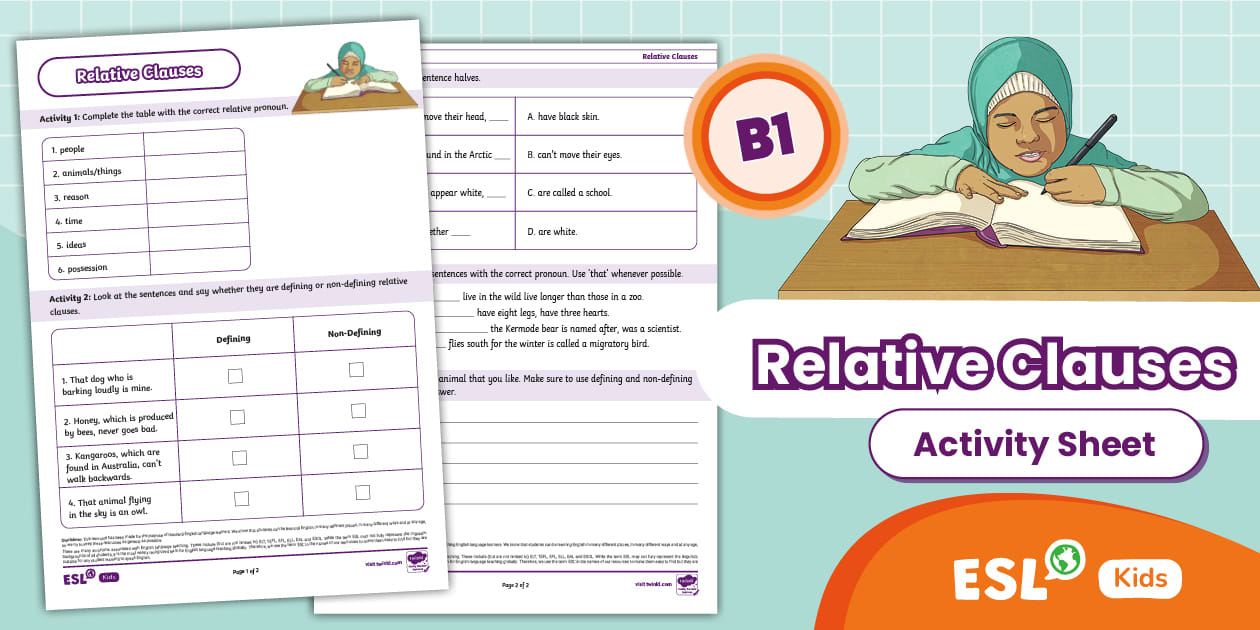 ESL Relative Clauses Activity Sheet [Kids, B1]
