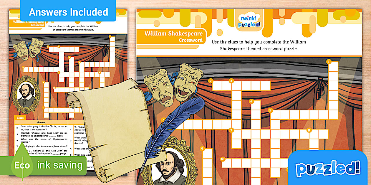 All About William Shakespeare Crossword KS2 Twinkl Puzzled