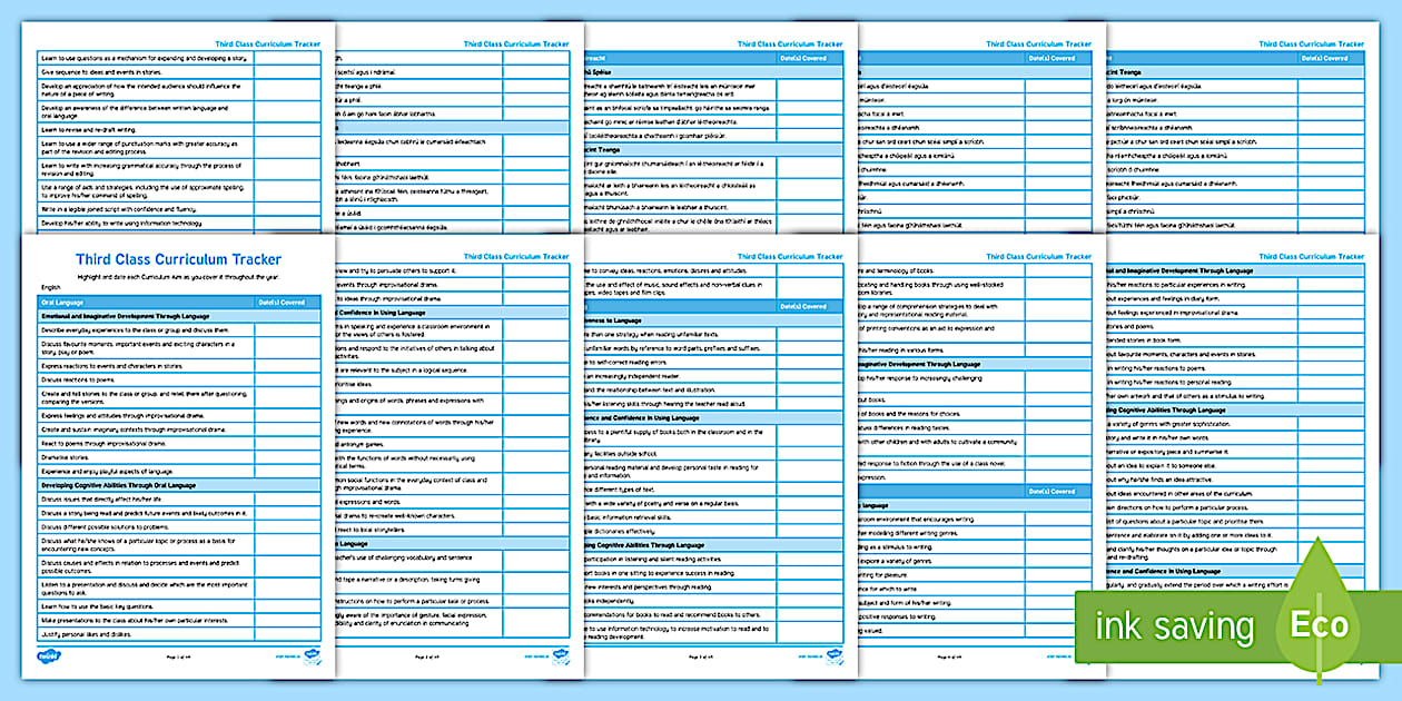 Editable Third Class Curriculum Aims Record Twinkl