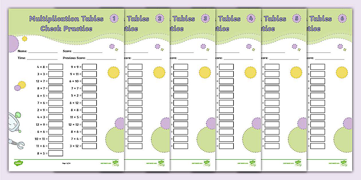 Y4 multiplication tables check practice sheets activity pack