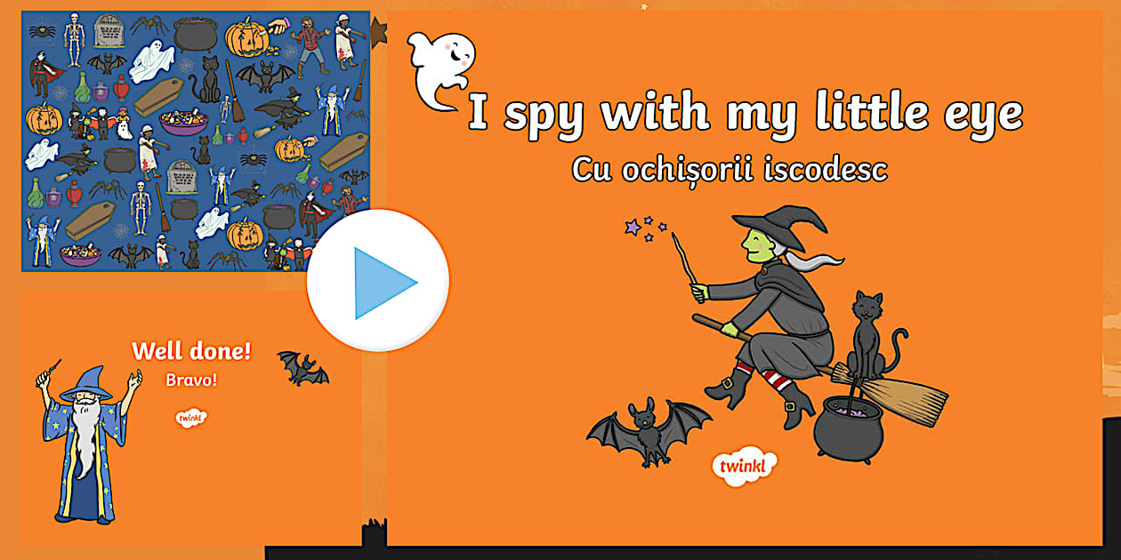 Halloween I Spy Worksheet / Worksheet and PowerPoint Pack English/Romanian