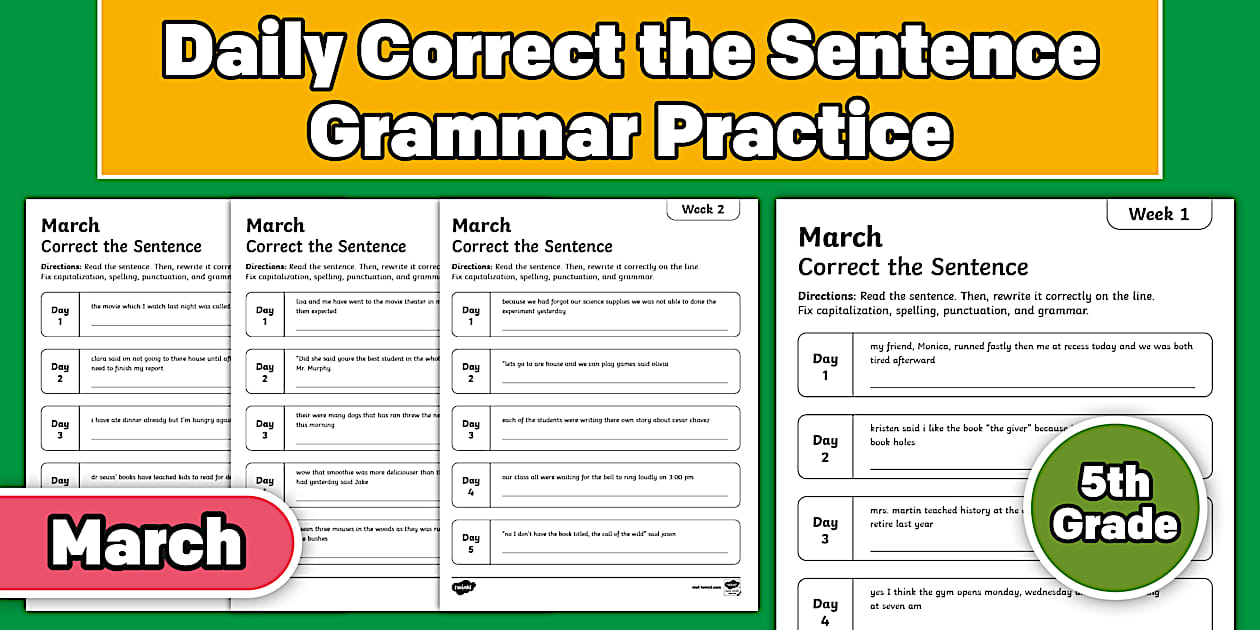 Fifth March Daily Correct the Sentence Grammar Practice