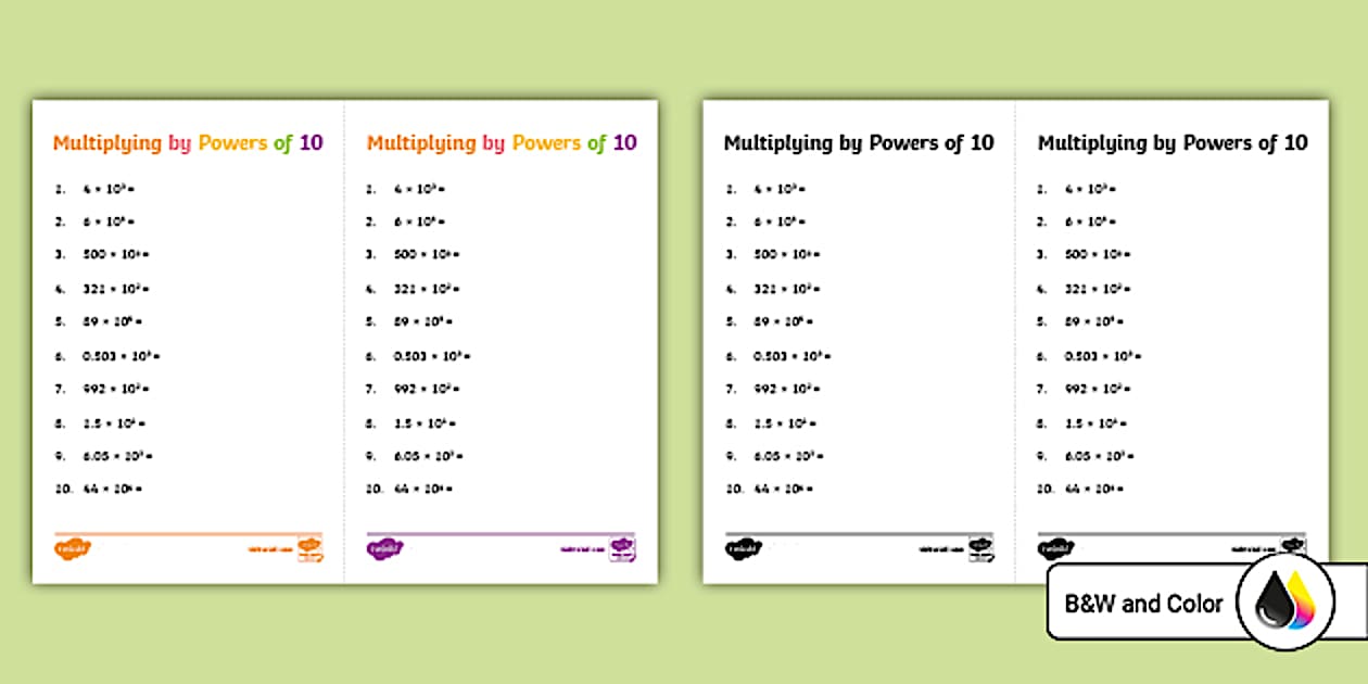 Fifth Grade Multiplying by Powers of 10 Worksheet Twinkl