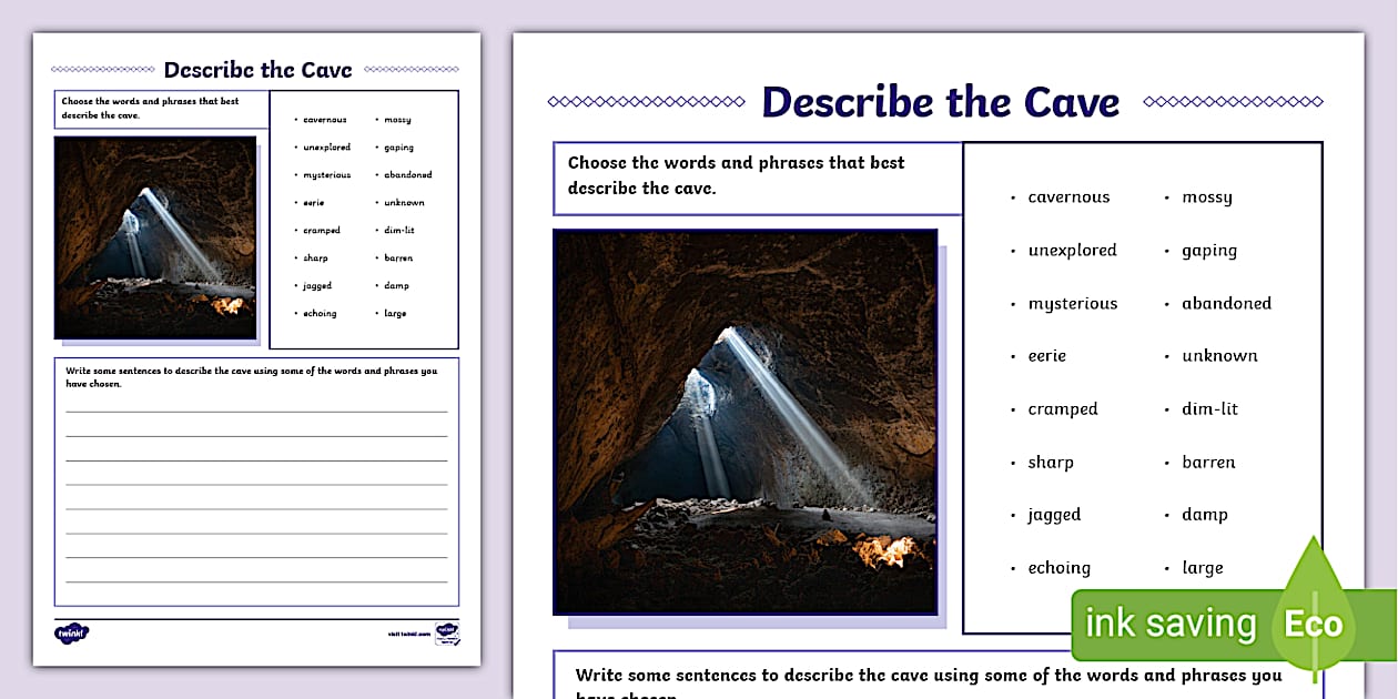 Describe the Cave Worksheet (profesor hizo) Twinkl