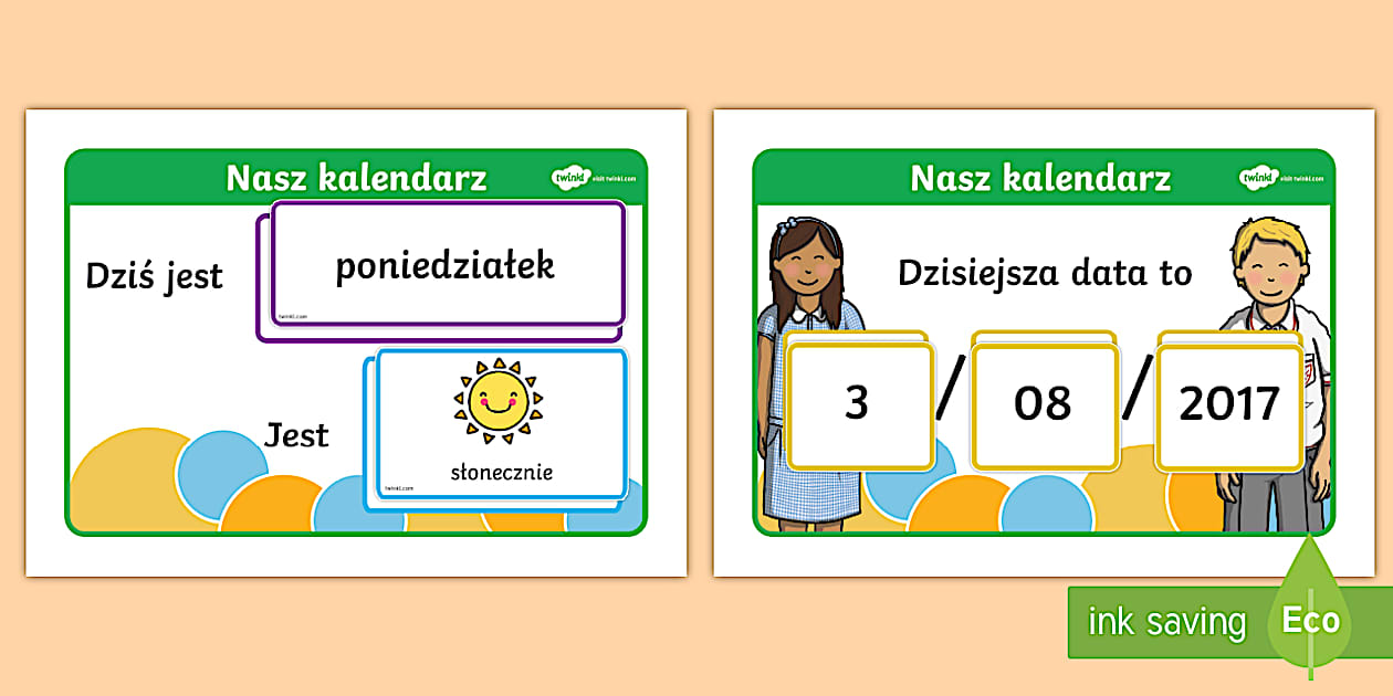 Kalendarz Data, dzień tygodnia i pogoda (teacher made)