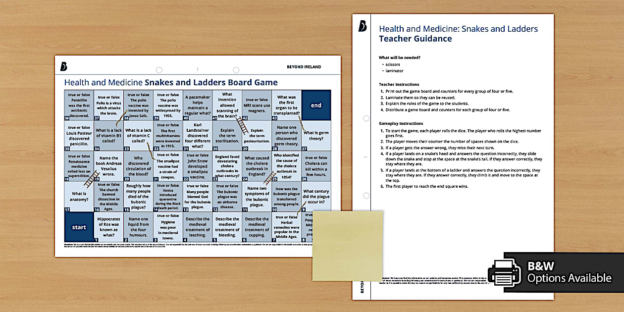 Health and Medicine Snakes and Ladders Board Game