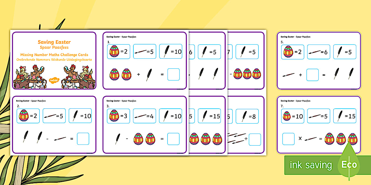 Saving Easter Missing Number Maths Challenge Cards English/Afrikaans